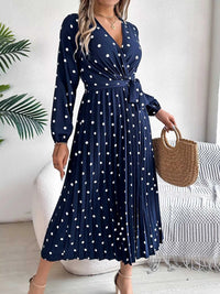 Front Tie Polka Dot Midi Pleated Dress 100100612892124 36 Gifts for Her Jerry's Apparel 