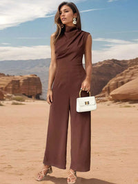 Perfee Ruched Mock Neck Sleeveless Jumpsuit 100100345642914 38 Affordable Fashion Under $100 Jerry's Apparel 
