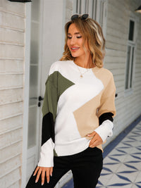 Angel Wings Color Block Round Neck Dropped Shoulder Sweater