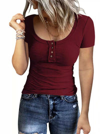 Ribbed Knit T-Shirt with Button Detail 100100590523939 26 Affordable Fashion Under $100 Jerry's Apparel 