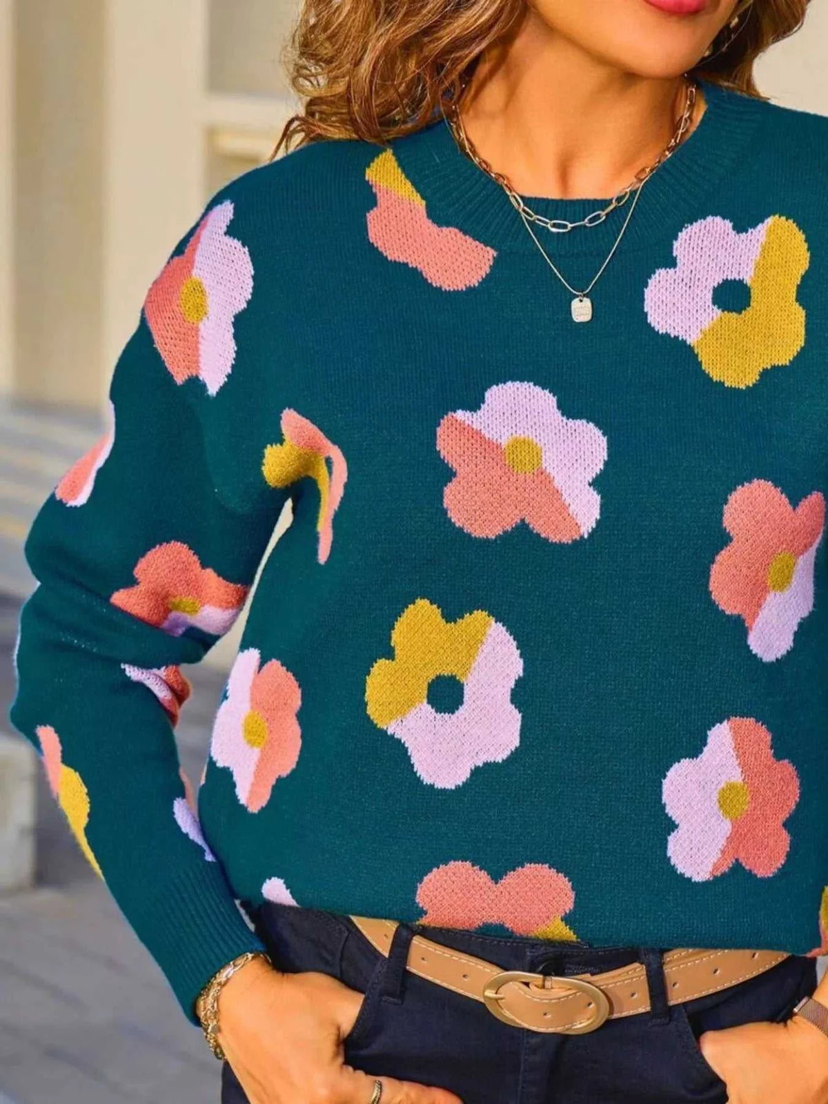Floral Crew Neck Long Sleeve Sweater 100100152678985 50 Affordable Fashion Under $100 Jerry's Apparel 