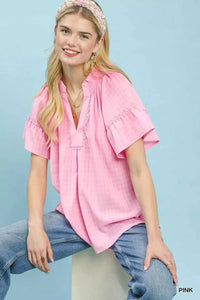 Umgee Gingham Puff Sleeve Top with Lace Trim 100100511921710 45 Affordable Fashion Under $100 Jerry's Apparel 