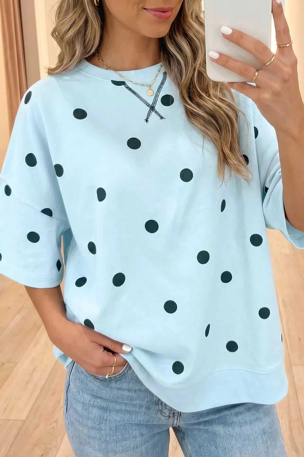 Polka Dot Print Crossed Seam Detail Oversize Tee 100100416348490 31 Affordable Fashion Under $100 Jerry's Apparel 