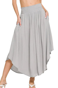 Zenana Woven Crinkle Smocked Waist Maxi Skirt W Pockets