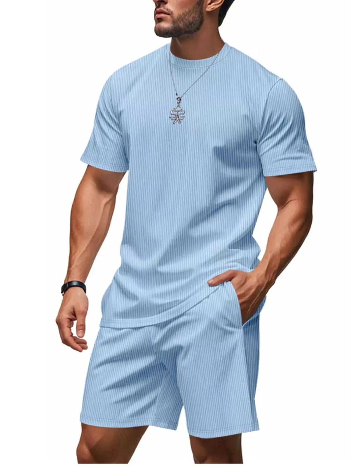 Men's Full Size Casual Striped Top and Shorts Set Plus Size 100400568801852 33 Affordable Fashion Under $100 Jerry's Apparel 