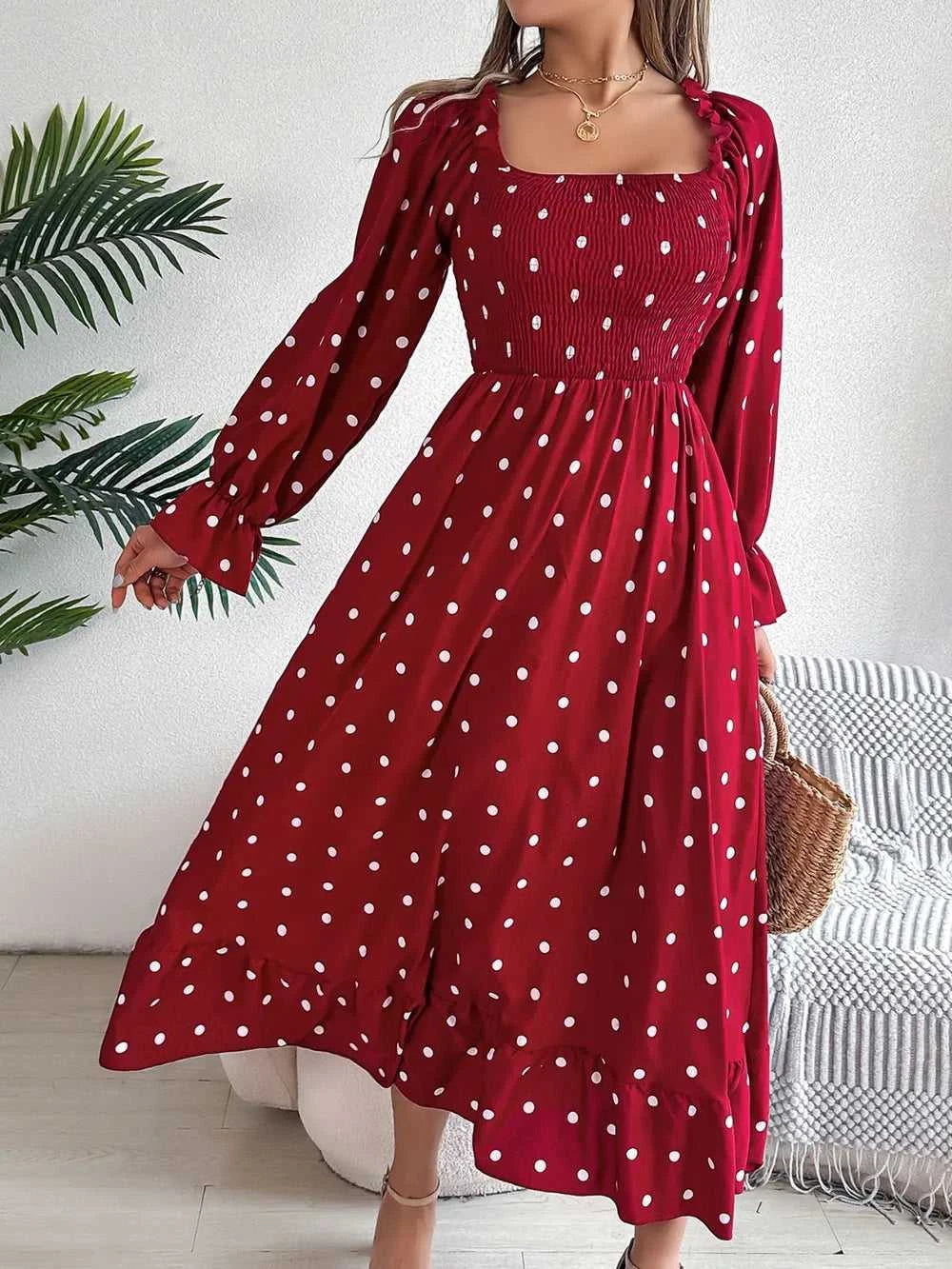 Polka Dot Flounce Sleeve Midi Dress 100100910600378 35 Gifts for Her Jerry's Apparel 