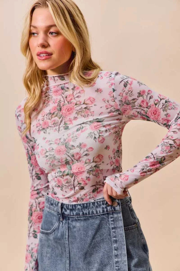 SO ME Floral Rose Print Mesh Sheer Layering Top 100100452041701 34 Affordable Fashion Under $100 Jerry's Apparel 