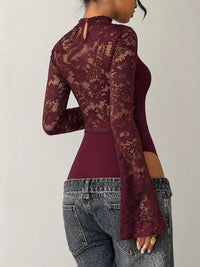 Lace Cut-out Flare Sleeve Bodysuit 100100328113938 32 Affordable Fashion Under $100 Jerry's Apparel 