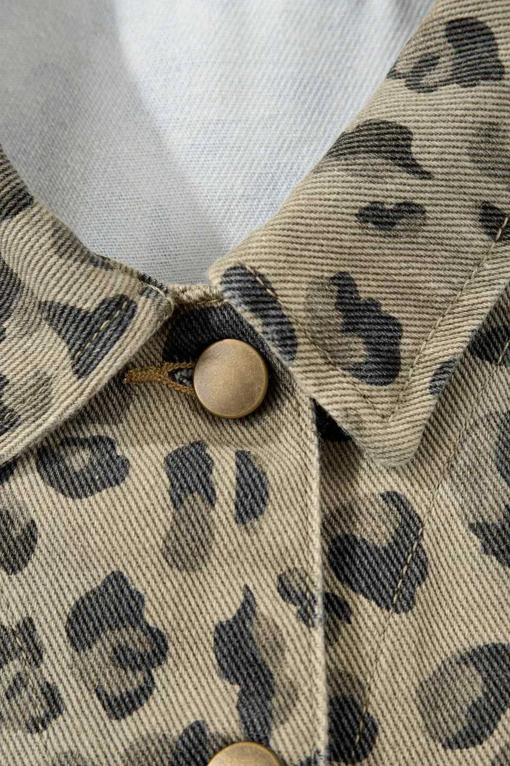 Leopard Print Seam Detail Button Down Denim Jacket 101003575830164 88 Affordable Fashion Under $100 Jerry's Apparel 