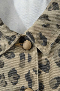 Leopard Print Seam Detail Button Down Denim Jacket 101003575830164 88 Affordable Fashion Under $100 Jerry's Apparel 