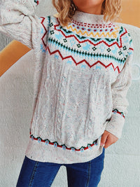 Cable-Knit Mock Neck Long Sleeve Sweater