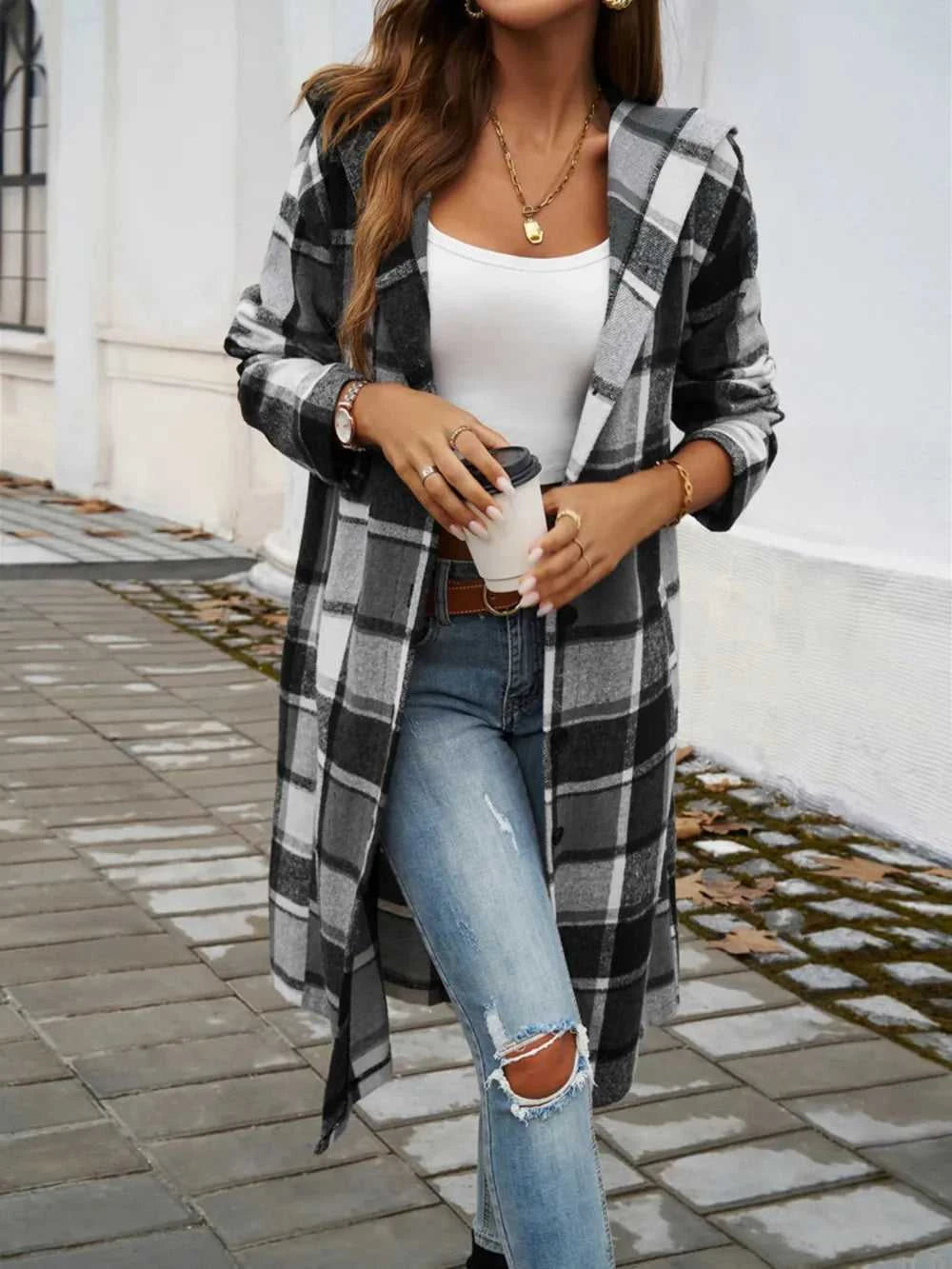 Devine Plaid Long Sleeve Hooded Coat 100100235621127 45 Affordable Fashion Under $100 Jerry's Apparel 
