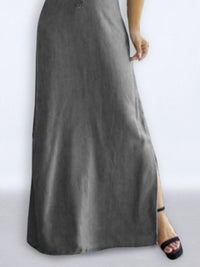 Full Size Button Front Denim Maxi Dress with Side Slit Plus Size
