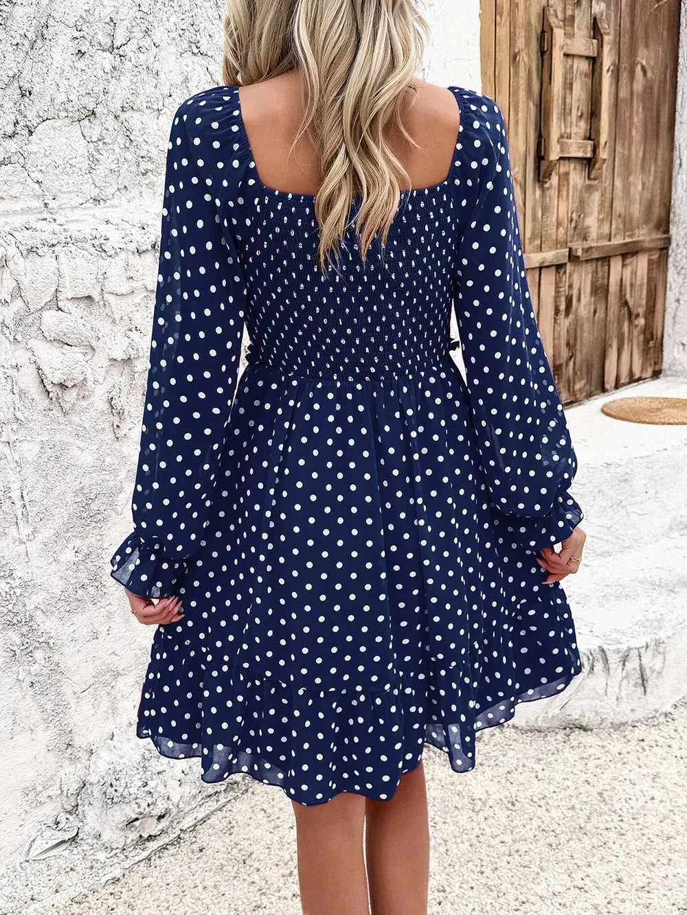 Devine Smocked Polka Dot Long Sleeve Dress 100100845229368 44 Affordable Fashion Under $100 Jerry's Apparel 