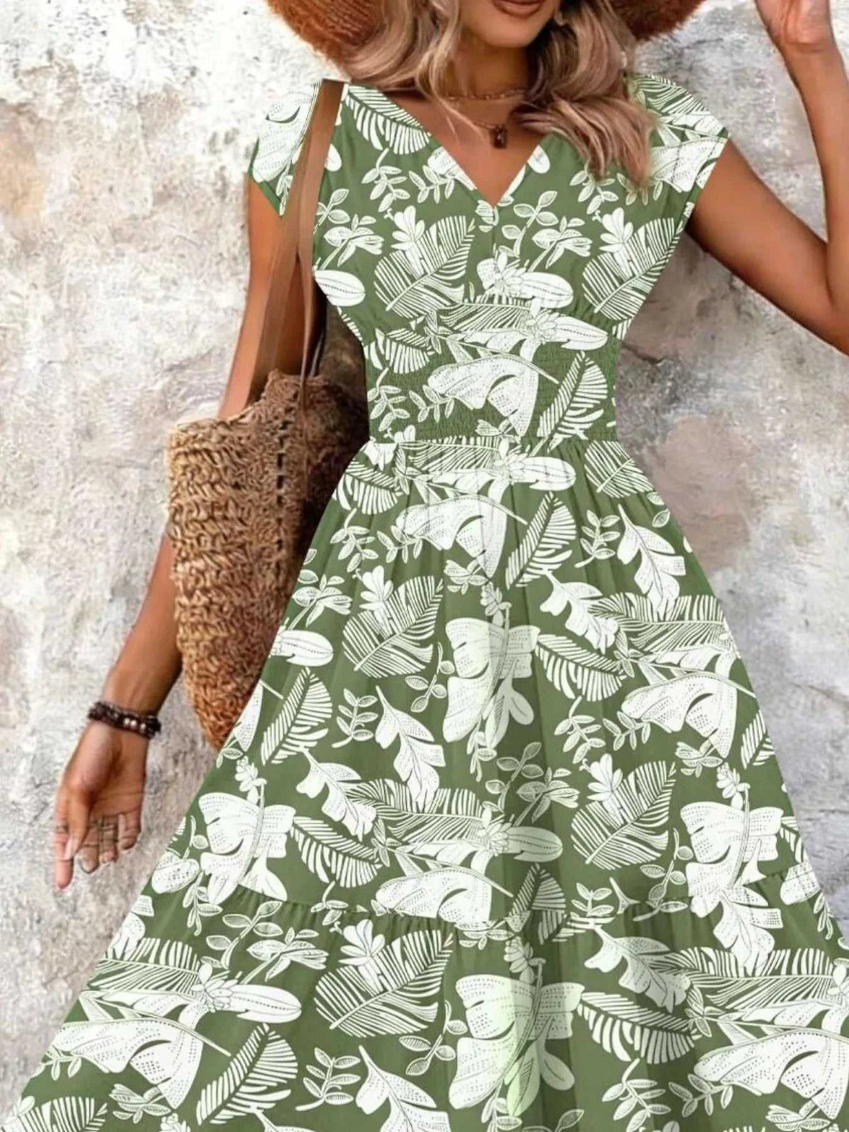 Full Size Printed V-Neck Tiered Maxi Dress Plus Size 100100096069770 30 Affordable Fashion Under $100 Jerry's Apparel 