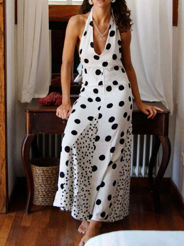 Backless Halter Neck Polka Dot Maxi Dress 100100575321282 35 Affordable Fashion Under $100 Jerry's Apparel 