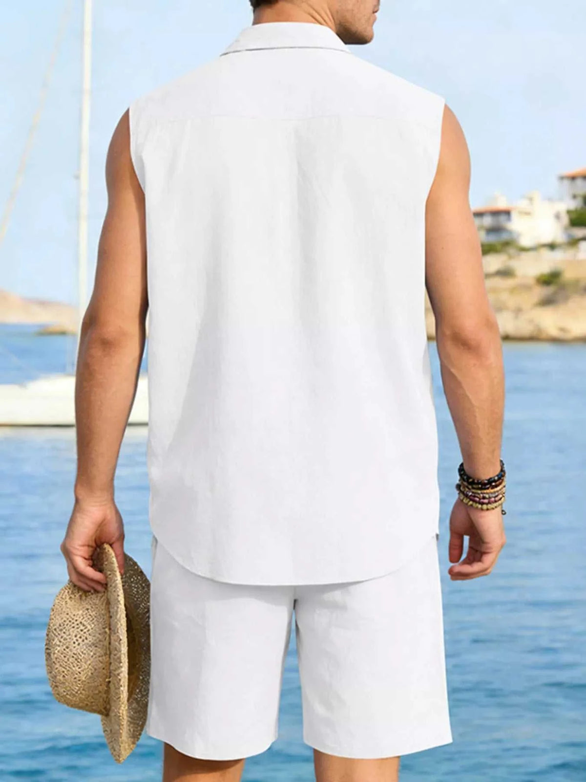 Men's Full Size Button Up Sleeveless Top and Shorts Plus Size 100400363418053 40 Men's Sets Jerry's Apparel 