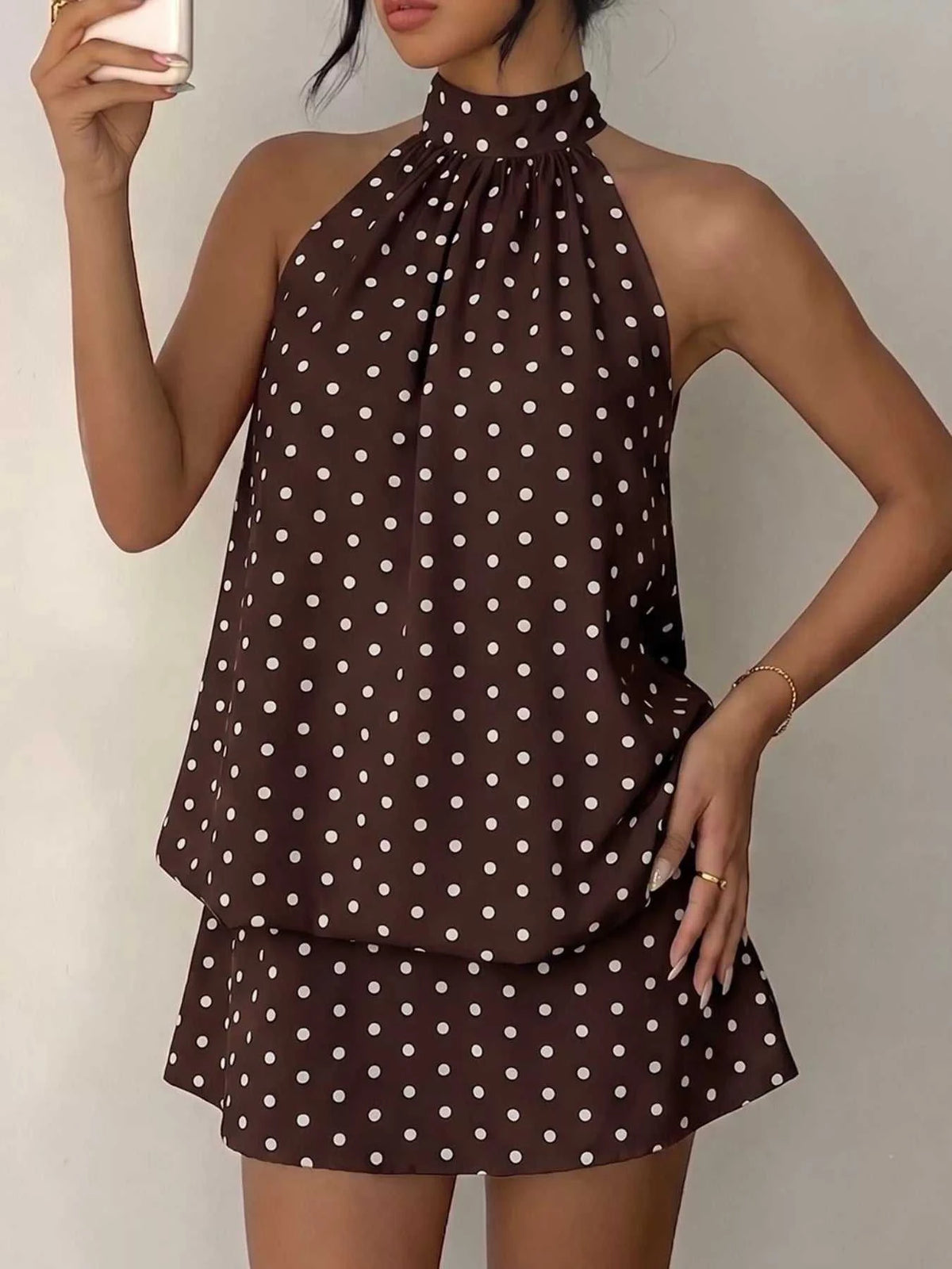 Polka Dot Halter Neck Mini Dress 100100230161229 32 Affordable Fashion Under $100 Jerry's Apparel 