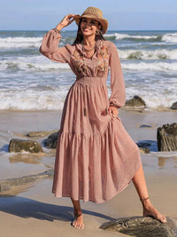 Embroidered Polka Dot Tie Neck Long Sleeve Midi Dress 100100423971743 52 Gifts for Her Jerry's Apparel 