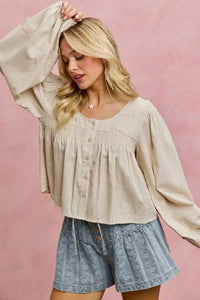 SO ME Linen Blend Woven Long Sleeve With Smocking Top 100100082081653 47 Gifts for Her Jerry's Apparel 