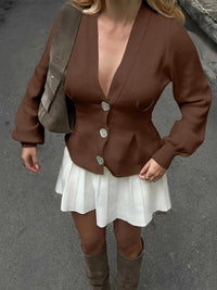 Button-Up V-Neck Knit Cardigan 100100369004478 59 Women's Sweaters and Knitwear Jerry's Apparel 