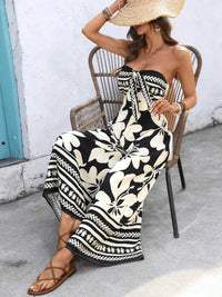 Floral Print Strapless Tie Front Wide Leg Jumpsuit 100100556709535 42 Affordable Fashion Under $100 Jerry's Apparel 