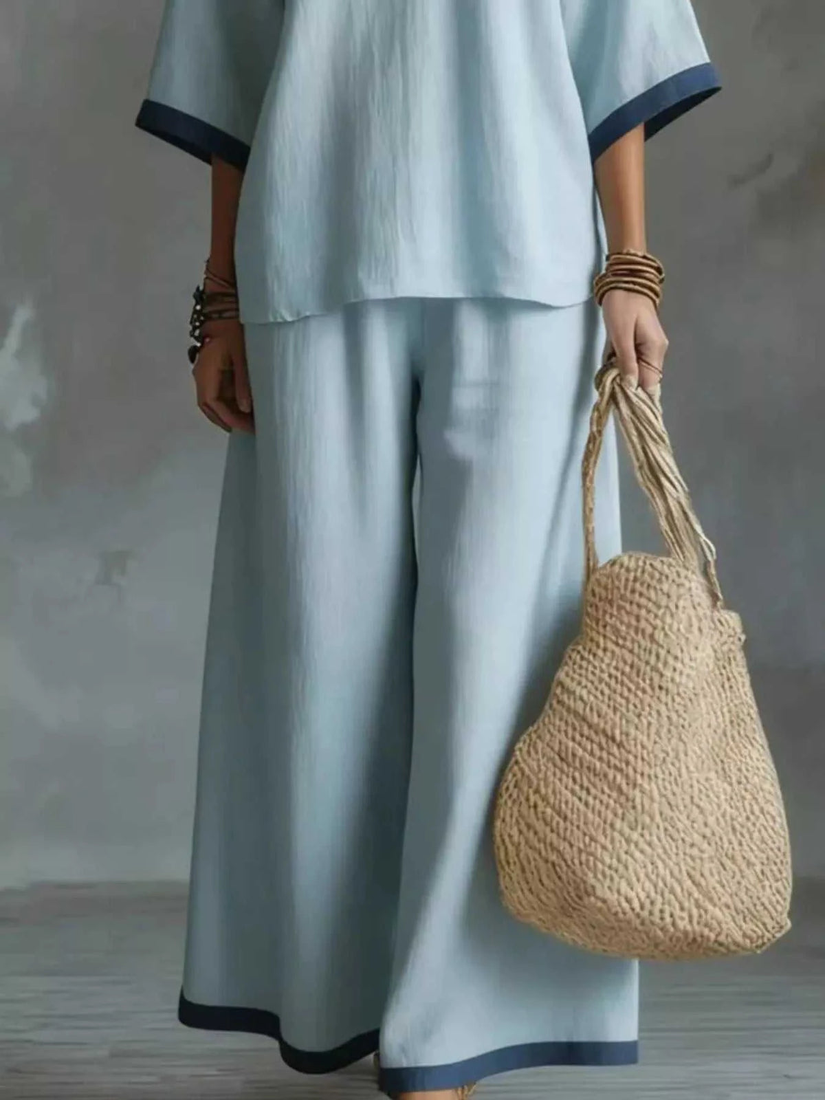 Full Size Contrast Trim V-Neck Top and Pants Set Plus Size 101001935032552 40 Affordable Fashion Under $100 Jerry's Apparel 
