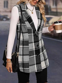 Plaid Button Up Vest Coat 100100372928578 23 Women's Outerwear Jerry's Apparel 