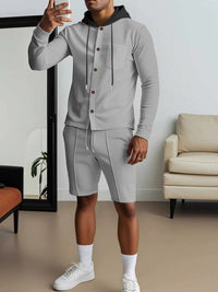 Men's Full Size Casual Hooded Button-Up Top and Shorts Set Plus Size 100400355175188 41 Affordable Fashion Under $100 Jerry's Apparel 