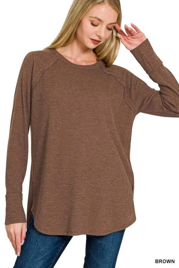 Zenana Baby Waffle Long Sleeve Top 100100667571088 21 Affordable Fashion Under $100 Jerry's Apparel 