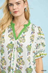 Umgee Abstract Border Print V-Neck Top 100100819041988 51 Affordable Fashion Under $100 Jerry's Apparel 