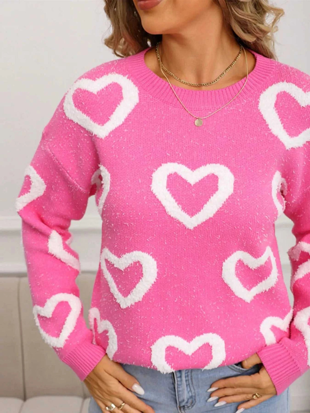 Valentine's Day Heart Pattern Round Neck Sweater 100100472947296 49 Affordable Fashion Under $100 Jerry's Apparel 
