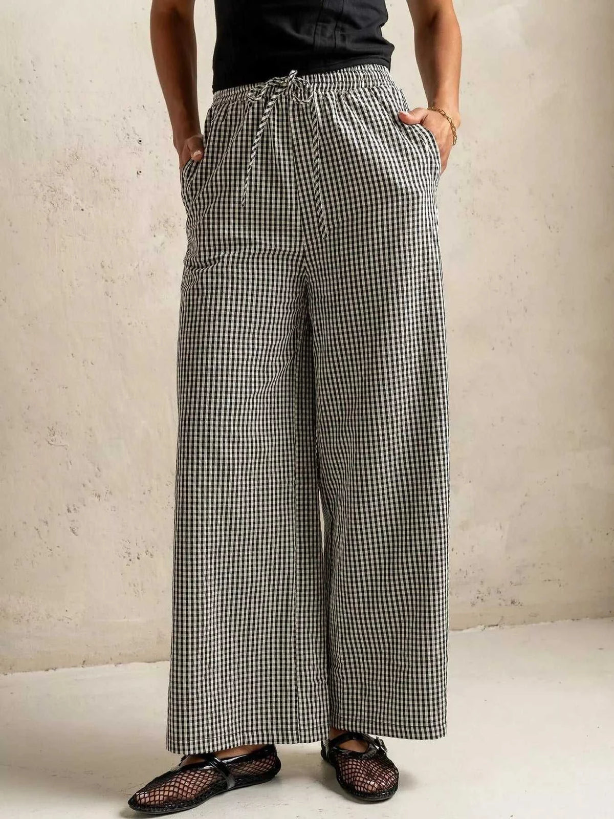 Gingham Print Wide Leg Casual Pants 100100684069548 30 Affordable Fashion Under $100 Jerry's Apparel 