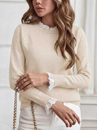 Elegant Lace Trim Round Neck Sweater 100100201428003 44 Affordable Fashion Under $100 Jerry's Apparel 