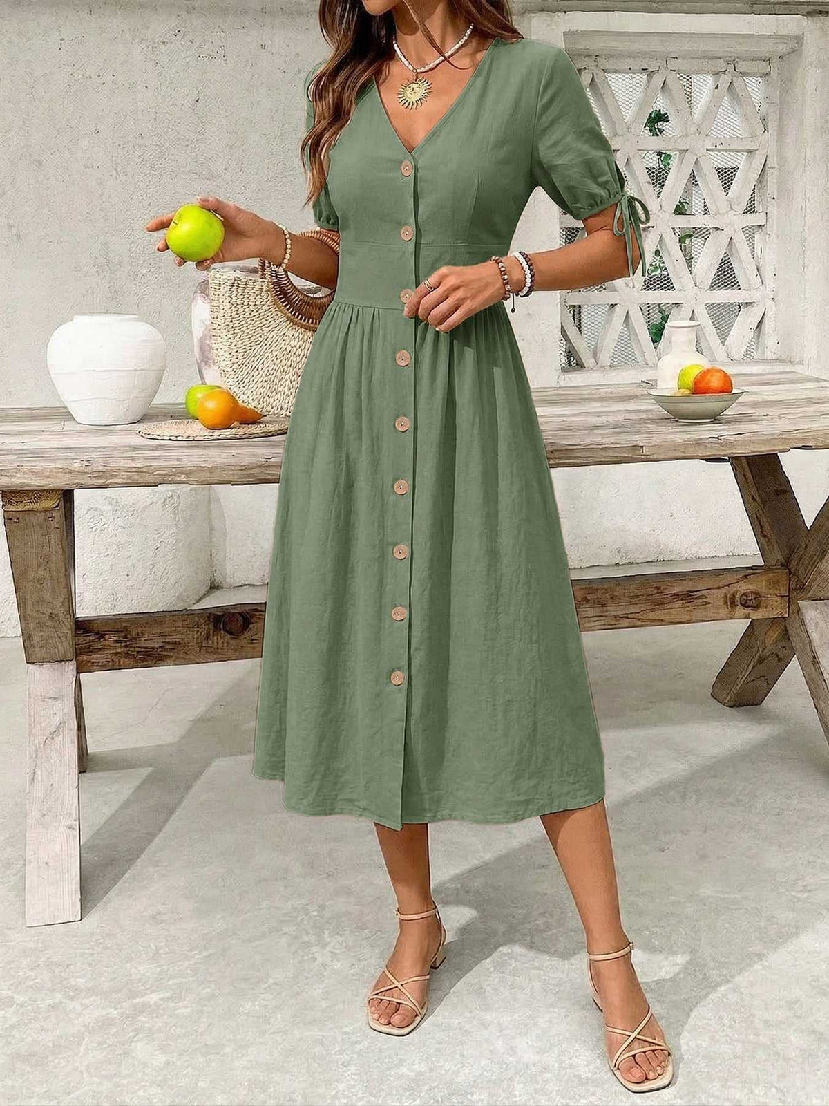 Button-Down Short Sleeve Midi Dress 100100773551026 41 Women's Midi Dress Affordable Boutique Dresses Under $50 Jerry's Apparel 