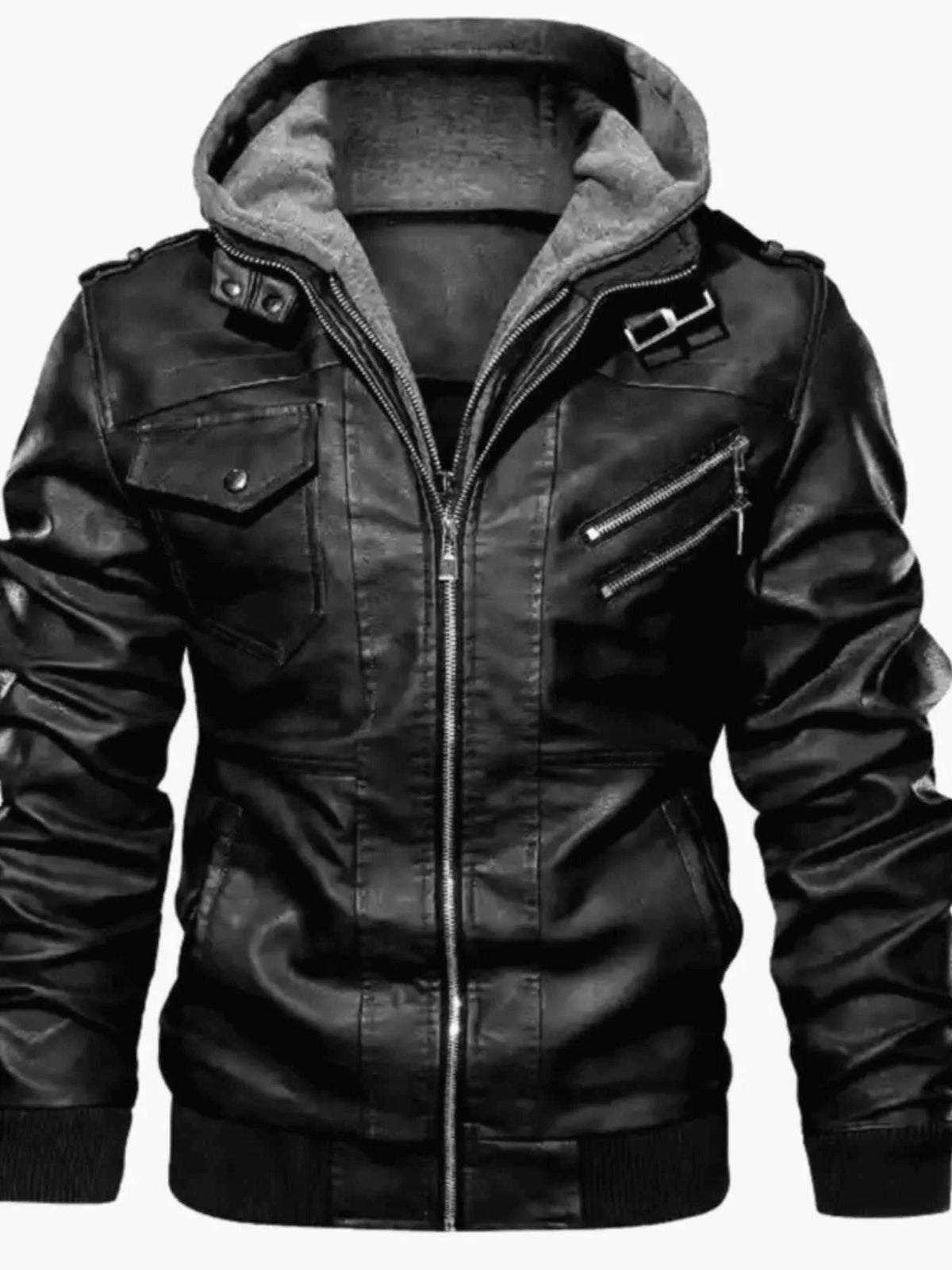 Men's Full Size Hooded Faux Leather Moto Jacket Plus Size 100400161564305 96 Affordable Fashion Under $100 Jerry's Apparel 