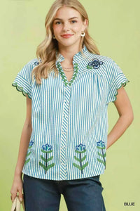 Umgee Embroidered Stripe Button Front Top 100100173701716 57 Affordable Fashion Under $100 Jerry's Apparel 