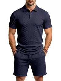 Men's Full Size Textured Short Sleeve Polo and Shorts Set Plus Size 100400456225326 35 Men's Sets Jerry's Apparel 