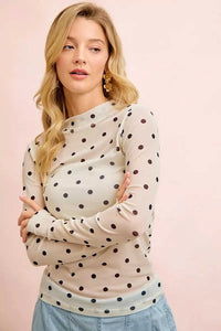 BiBi High Neck Line Polka Dots Mesh Top With Thumb Open 100100247581444 36 Gifts for Her Jerry's Apparel 