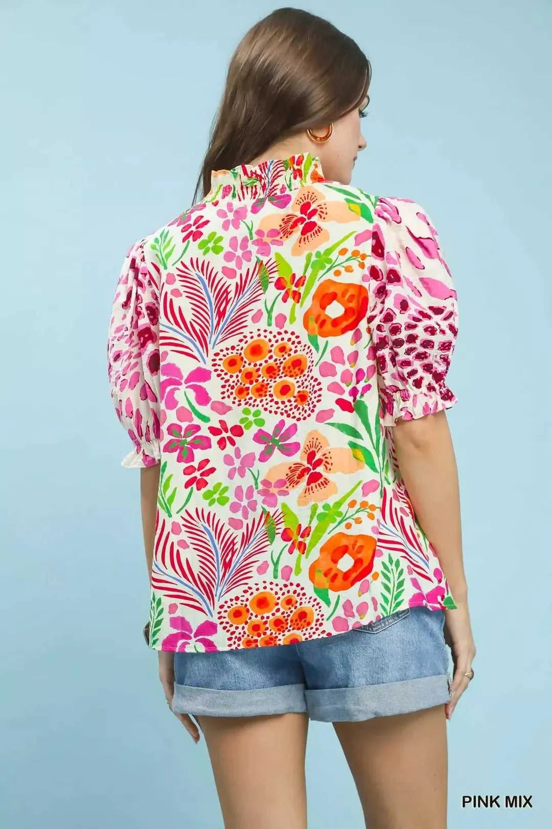 Umgee V-Neck Ruffle Trim Puff Sleeve Top 100100313981053 49 Affordable Fashion Under $100 Jerry's Apparel 