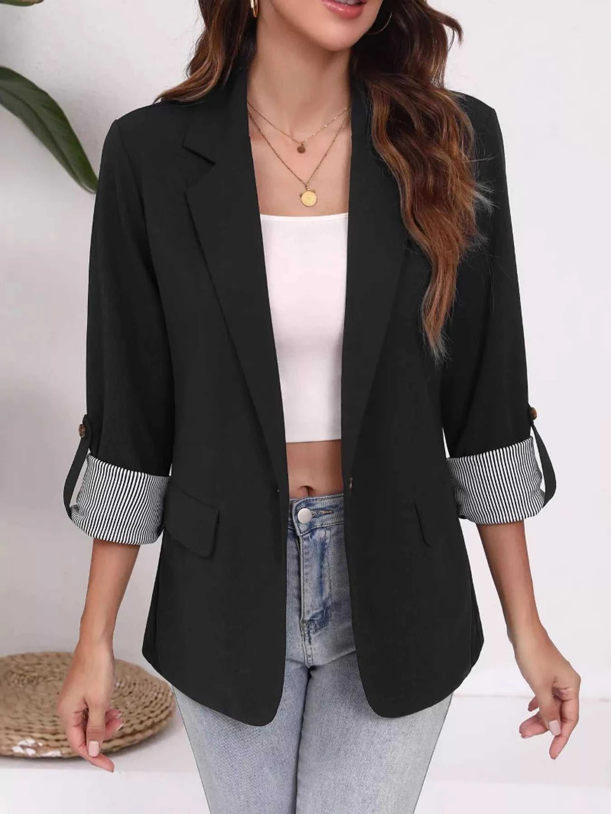 Lapel Collar Roll-Up Sleeve Blazer 100100395163125 43 Affordable Fashion Under $100 Jerry's Apparel 