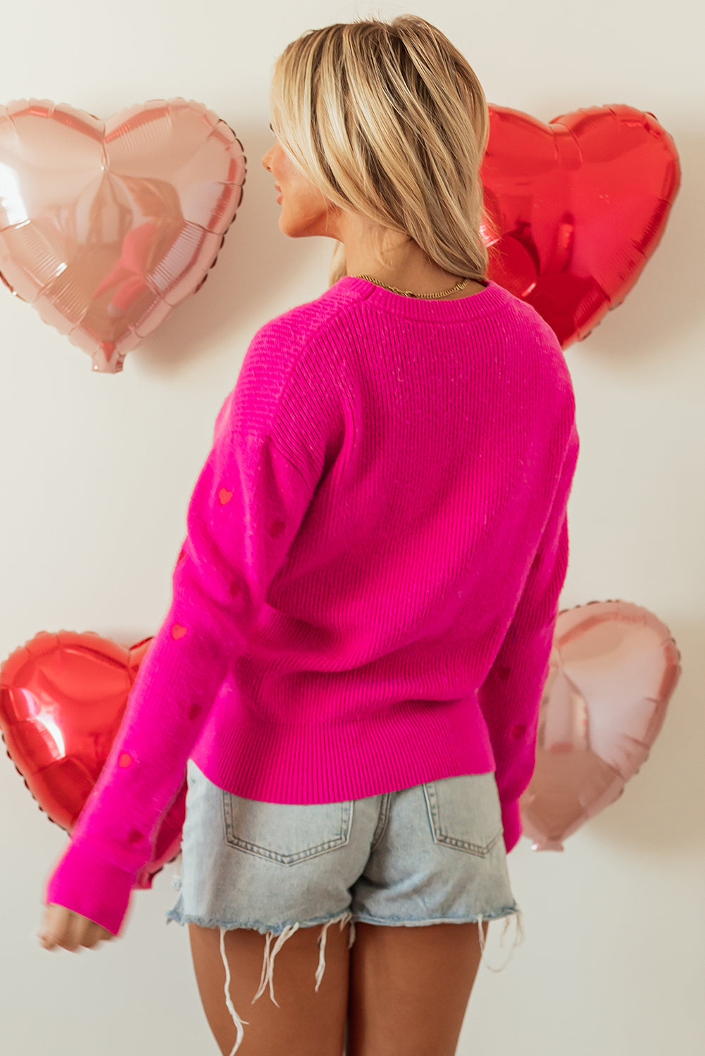 Heart Round Neck Long Sleeve Sweater