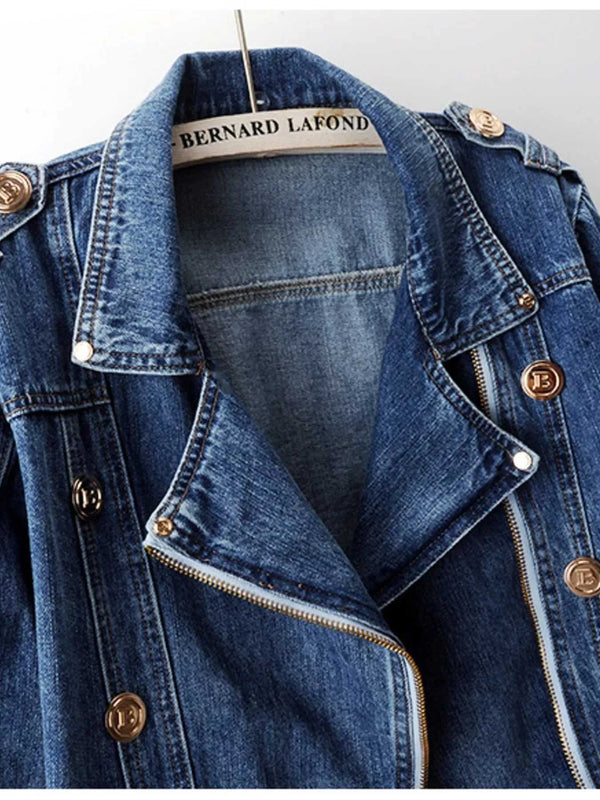 Asymmetrical Zip Denim Jacket 100100285490712 147 Women's Fall Clothing Jerry's Apparel 