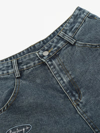 Men's Cartoon Embroidered Detail Wide Leg Denim Shorts