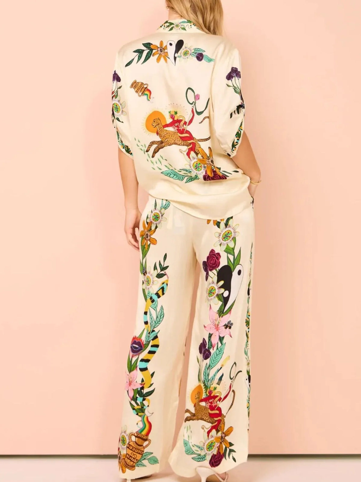 Printed Button Up Shirt and Pants Set