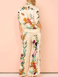 Printed Button Up Shirt and Pants Set