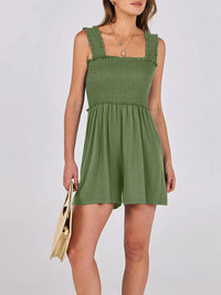 Smocked Square Neck Sleeveless Romper