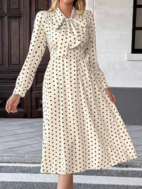 Polka Dot Tie Front Long Sleeve Midi Dress 100100412285779 42 Gifts for Her Jerry's Apparel 