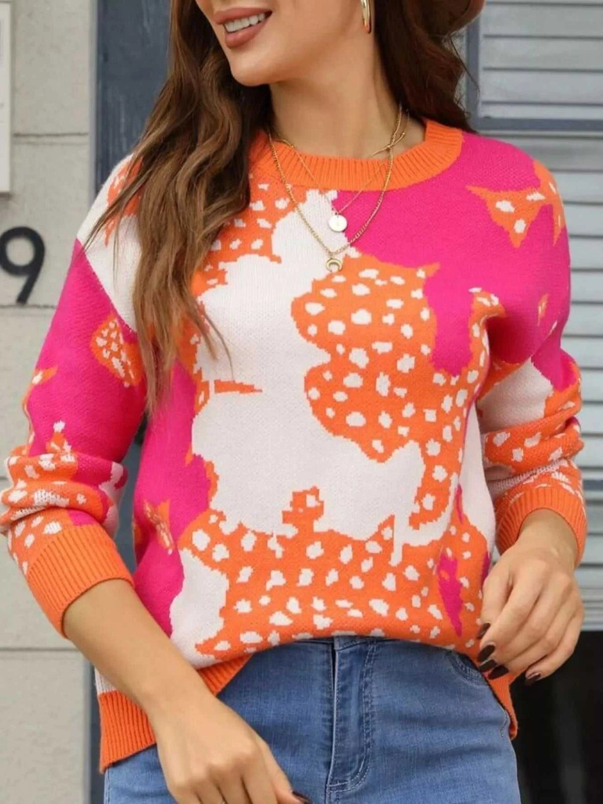 Abstract Pattern Round Neck Sweater 100100810449738 47 Gifts for Her Jerry's Apparel 
