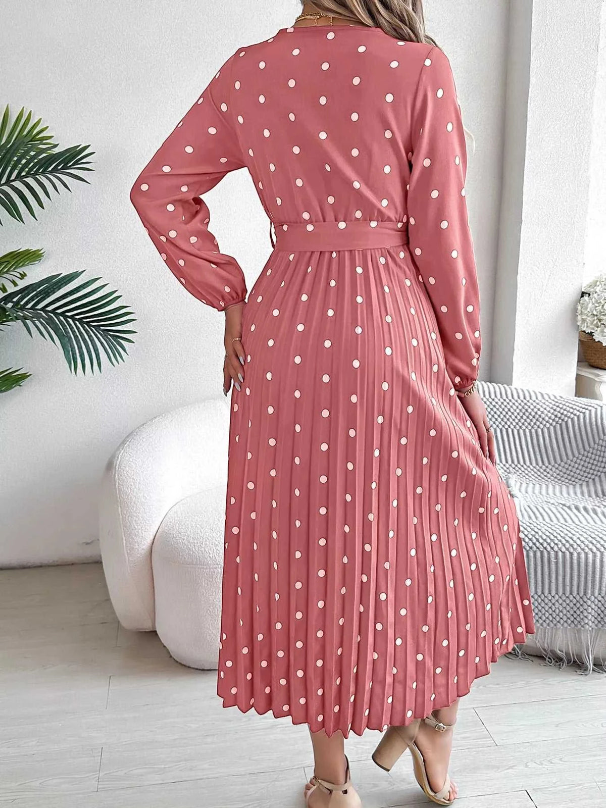 Front Tie Polka Dot Midi Pleated Dress 100100612892124 36 Gifts for Her Jerry's Apparel 
